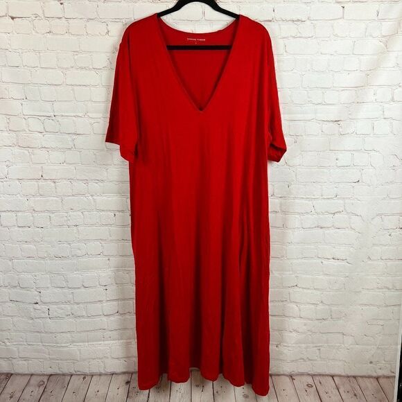 UNIVERSAL STANDART red Poise V Neck Midi Dress short sleeve size L (22-24) NWT - Picture 1 of 8
